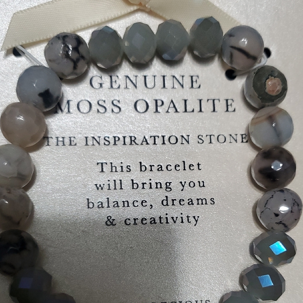 Genuine Moss Opalite Bracelet with Silver Accents - Picture 2 of 5